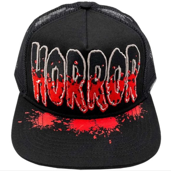 Horror Black w/Red Blood Splatter Mesh Baseball Hat Snapback Cap NWT - Picture 1 of 3